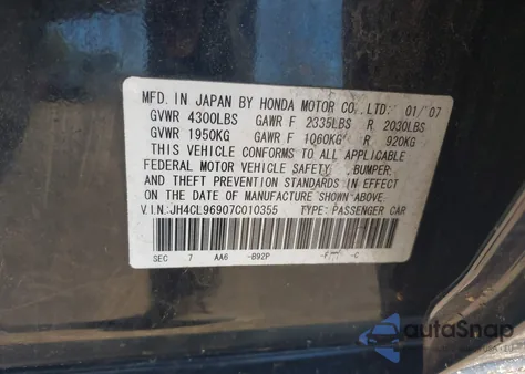 2007 Acura Tsx из США, поврежденный, VIN JH4CL96907C010355